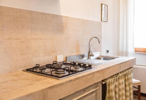 a kitchen counter with a stove and a sink at Hotel La Fonte Del Cerro in Saturnia