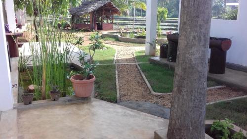 a courtyard with plants and a tree in a house at Nelu Villa Sigiriya in Sigiriya