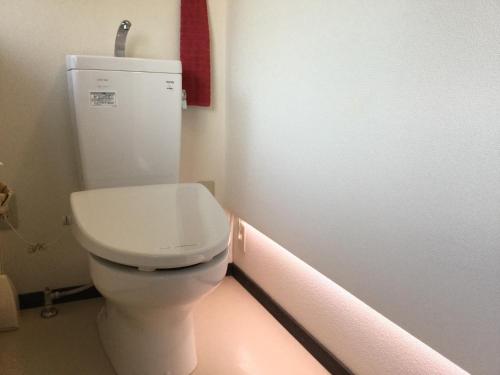 a bathroom with a white toilet in a room at Bamboo Village Guest House in Naoshima