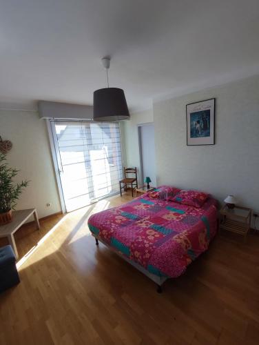 a bedroom with a bed in a room with a window at Chez Famille RENTZ in Riquewihr