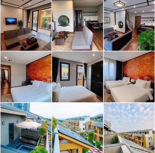 a collage of different pictures of a hotel room at Wyndham Lynn Times Thanh Thuỷ Phú Thọ Hotel in Xuân Vi