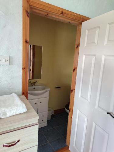 a bathroom with a white door and a sink at Gerry's house in Milltown Malbay