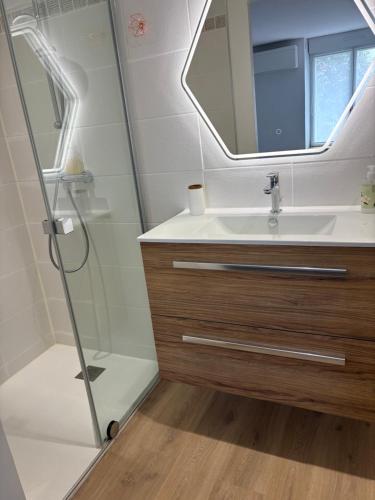 a bathroom with a sink and a shower at La Claverie in Cholet