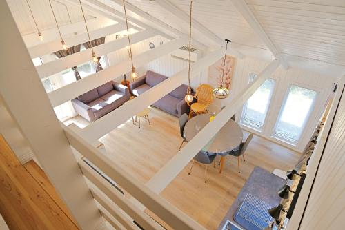 an overhead view of a living room and dining room at Bork Cozy Cottage in Hemmet
