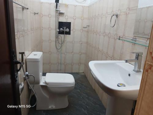 a bathroom with a toilet and a sink at Gleanloch Holiday Resort in Tawalantenna