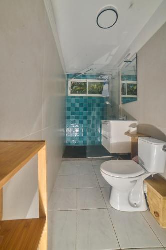 a bathroom with a toilet and a sink at villa vue mer logements indépendants piscine privative in Grand-Bourg