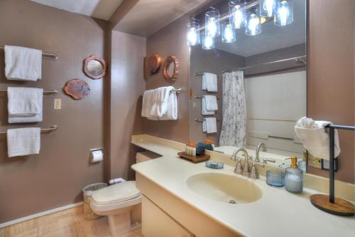 a bathroom with a sink and a toilet and a mirror at Tamarron Lodge Loft 510 in Durango