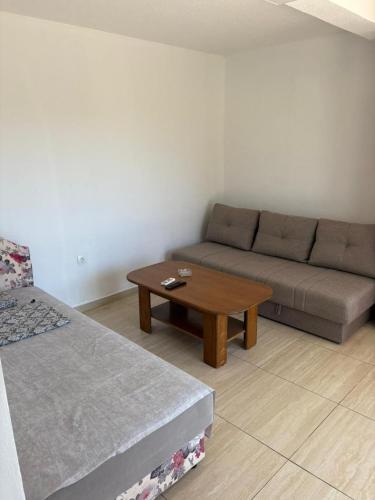 a living room with a couch and a coffee table at Apartments Sole 2 in Sutomore