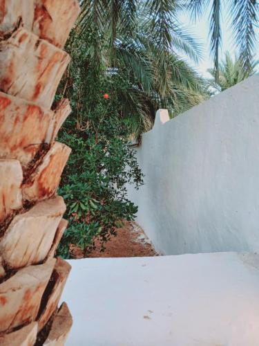 a pile of wood next to a retaining wall at Maison authentique in Bou Noura