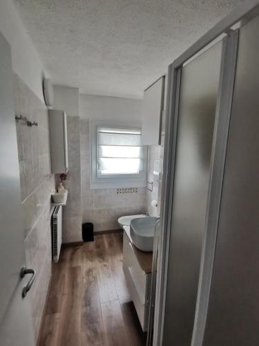 a small bathroom with a sink and a toilet at Appartamento Aurora - Passo del Tonale in Passo del Tonale