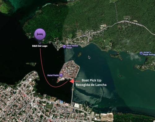 a map of the approximate location of the boat drop up in the lake at B&B Del Lago in Flores