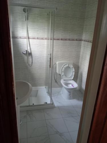 a bathroom with a shower and a toilet and a sink at Holiday Home T3 to T6 on suite in Amparo II