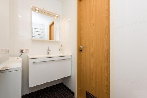 une salle de bain avec un lavabo et un miroir dans l'établissement City Center Studio Apartment, à Tallinn
