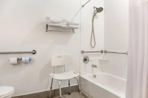 a white bathroom with a toilet and a shower at Country Inn & Suites by Radisson, Georgetown, KY in Georgetown