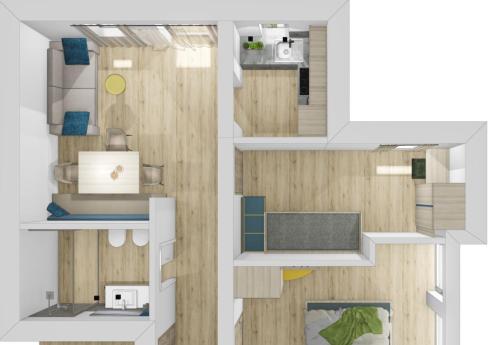 a floor plan of a room with a kitchen at Hotel Lengsteinerhof in Longostagno