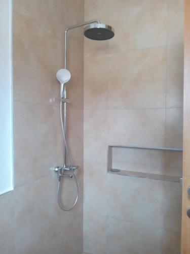 a shower with a shower head in a bathroom at Marakunda - Victoria in Jinja
