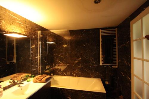 a bathroom with a sink and a shower at La Bonne Auberge - Seine Panorama SAS in Vieux-Port