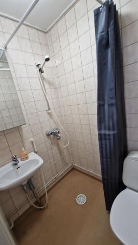 a bathroom with a shower and a sink at Economy stay - Self Check-in in Vaasa
