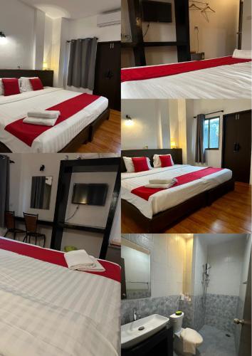 a collage of four pictures of a hotel room at Sk Phuket Old Town in Phuket