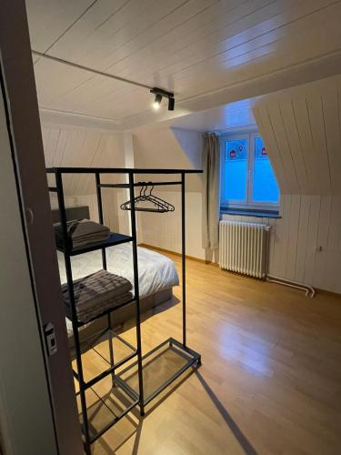a bedroom with a bunk bed in a room at vitalpha lodge - house in Glarus
