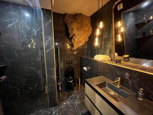 a bathroom with a sink and a shower at Villa Gloria in Tourtour