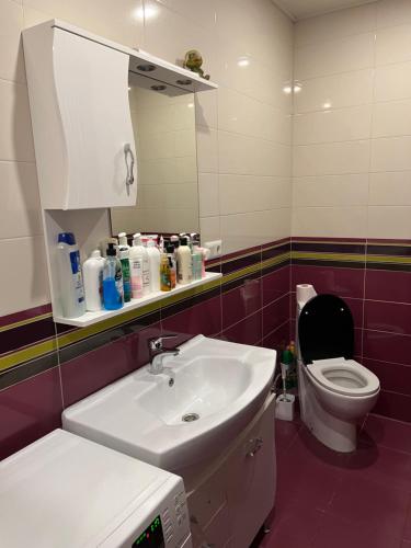 a bathroom with a sink and a toilet at Big Flat in Tbilisi City