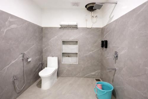a bathroom with a toilet and a shower at Hotel Maharaja in Rewa