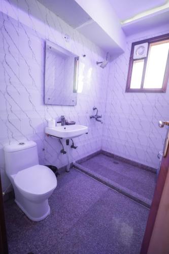 a bathroom with a white toilet and a sink at Hotel AR Residency in New Delhi