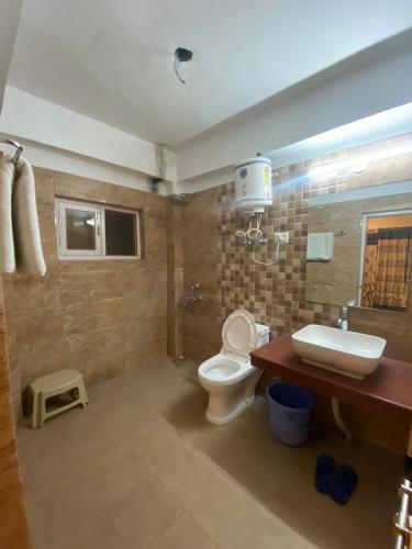 a bathroom with a toilet and a sink at Summer Villa in Leh