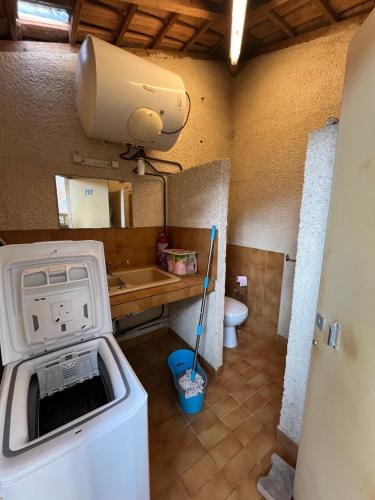 a bathroom with a washing machine and a toilet at MA105 Le Mazet in Vias