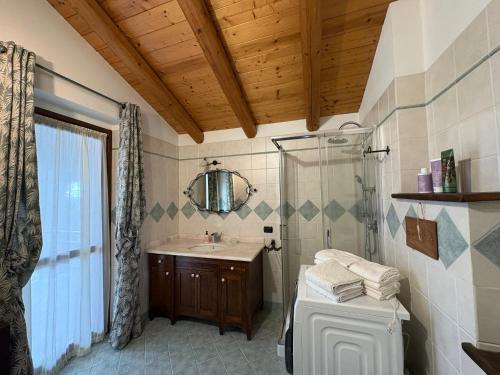 a bathroom with a sink and a shower at Mountain Chalet Ca' dal Ghiru by Villa Bernardino Galliari in Sagliano Micca