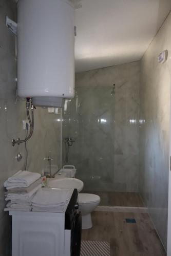 a bathroom with a sink and a toilet and a shower at Apartman SASHA in Bar