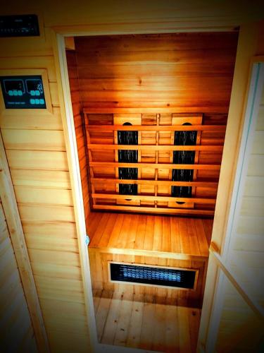 an inside view of a sauna in a house at Charming Mobile Home Retreat in Ebbs, Austria - Tranquil Escape in Ebbs