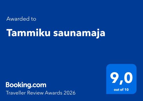 a blue screen with the words tamimu samiji samushima on it at Tammiku Saunamaja & Bubble House in Röösa