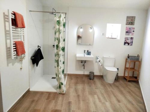a bathroom with a toilet and a sink at Cosy Loft by l'Arche de Jo in Santana