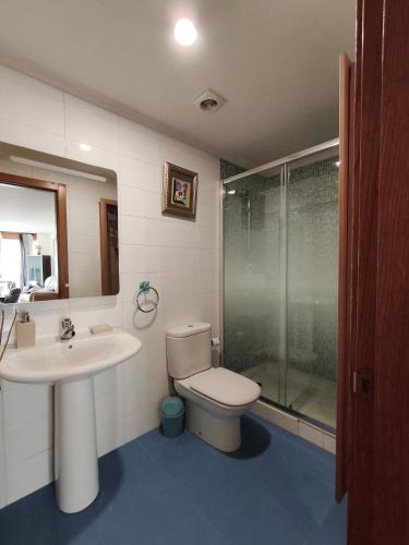 a bathroom with a toilet and a sink and a shower at Ale Galicia in Cambre