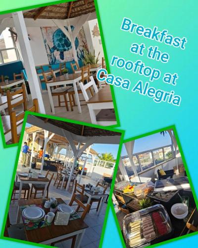 a collage of photos of a restaurant with tables and chairs at Suites "Villa Alegria", Tarrafal in Tarrafal