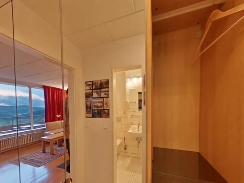 a room with a view of a bathroom with a window at Appartement Peter in Freyung im Bayerischen Wald in Freyung