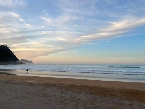 a person walking on a beach with the ocean at Apartamento San Francisco Deluxe in Zarautz
