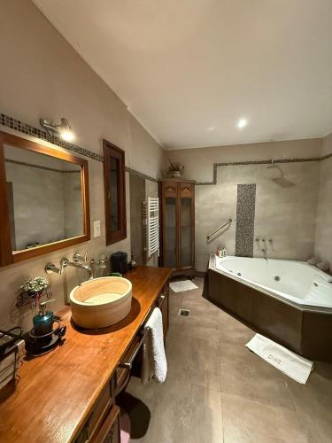 a large bathroom with a large tub and a sink at La Josefina Hotel Boutique in Olavarría