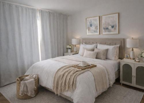a bedroom with a large bed and a window at Sullivan Heritage 1847 - Queen Room Private Bathroom in A Private Home in Boston