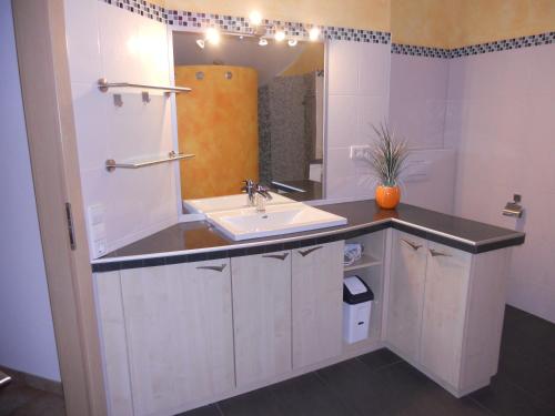 a bathroom with a sink and a mirror at Ferienwohnung Wittenburg in Hermagor