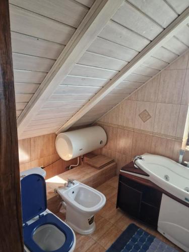 a small bathroom with a toilet and a sink at Guest House on Lesnaya in Leski