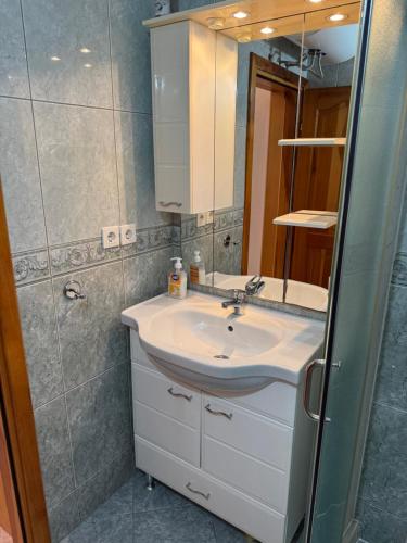 a bathroom with a sink and a mirror at Villa Mane in Donji Štoj