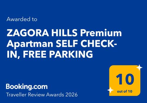 a yellow sign that readszaaza hills premium apartment settlement check in free parking at Zagora Hills Premium Apartman in Krapina