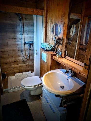 a bathroom with a sink and a toilet at Charming Mobile Home Retreat in Ebbs, Austria - Tranquil Escape in Ebbs