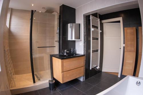 a bathroom with a sink and a shower and a tub at Cocon de Charme - T2 sur Place d'Armes in Valenciennes