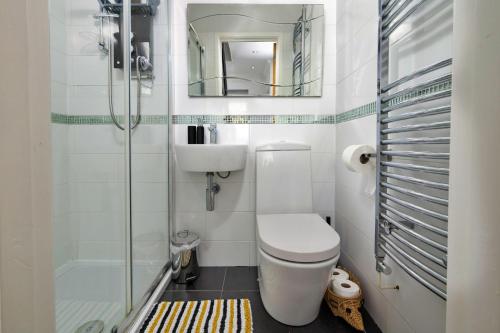 a bathroom with a toilet and a sink and a mirror at Finest Retreats - Dyffryn in Betws-y-coed