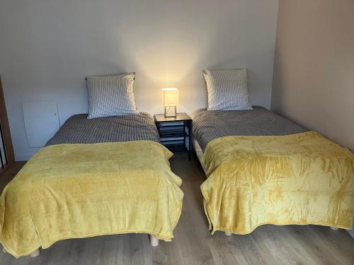 two beds sitting next to each other in a room at Le Balcon in Frazé