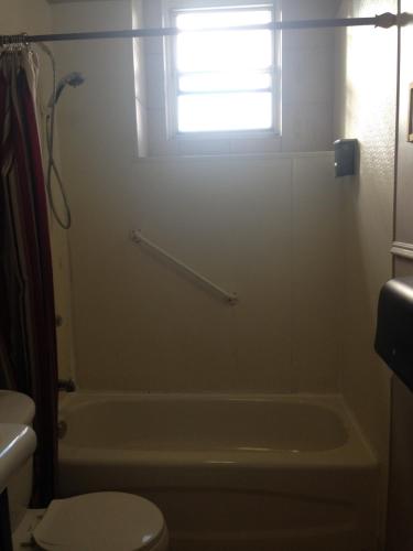 a bathroom with a tub and a toilet and a window at The Rex Hotel Jazz & Blues Bar in Toronto